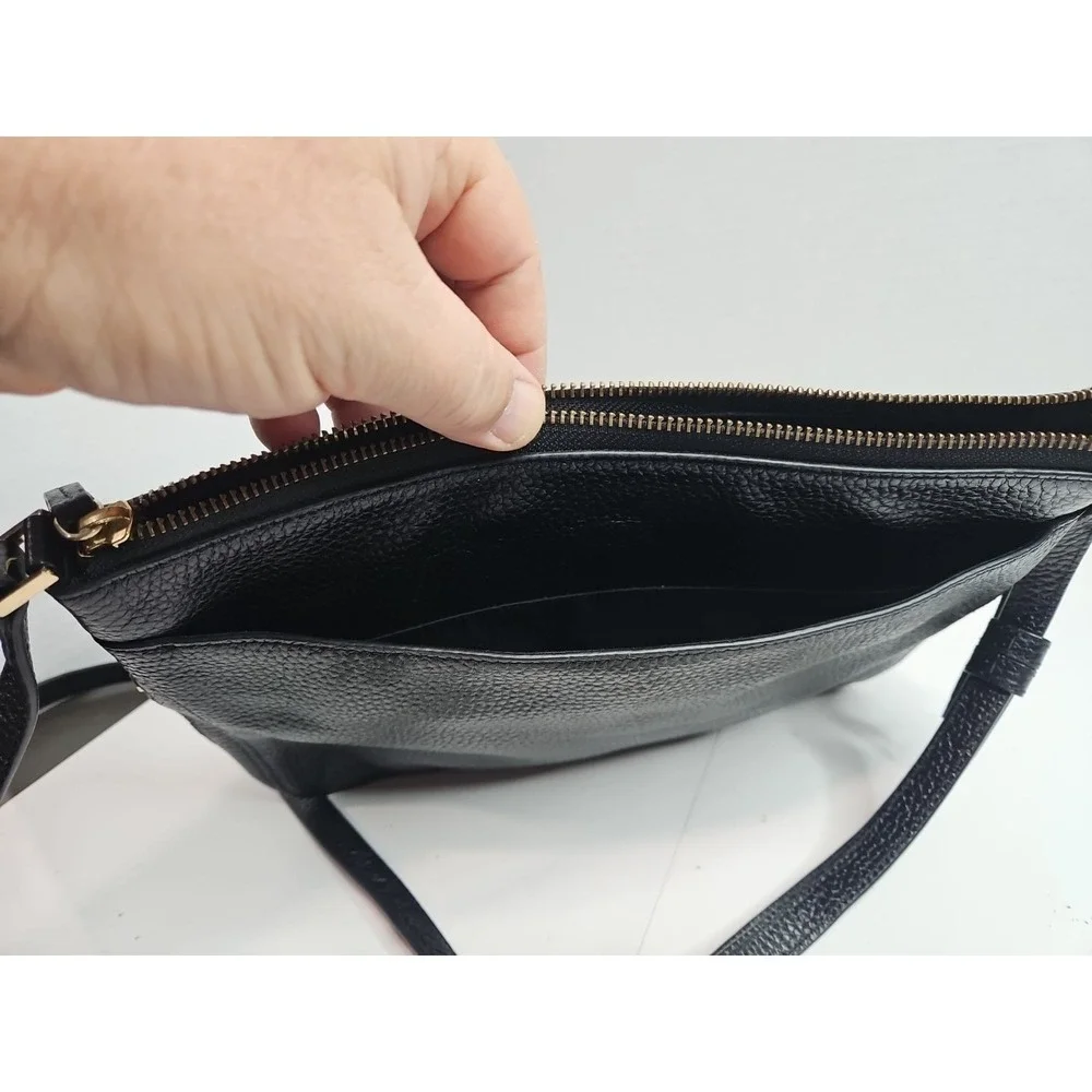 Halogen Black Pebbled Thick Leather Adjustable Crossbody Shoulder Bag Tassel (F)
